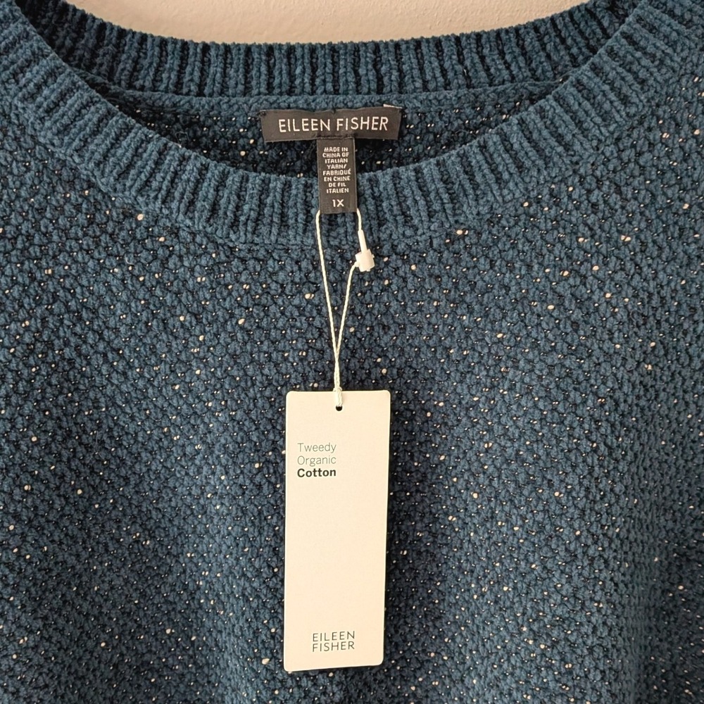 NWT $298 Eileen Fisher Tweedy Organic Cotton Crew Neck Box Top Blue Spruce Sz 1X - Picture 3 of 5